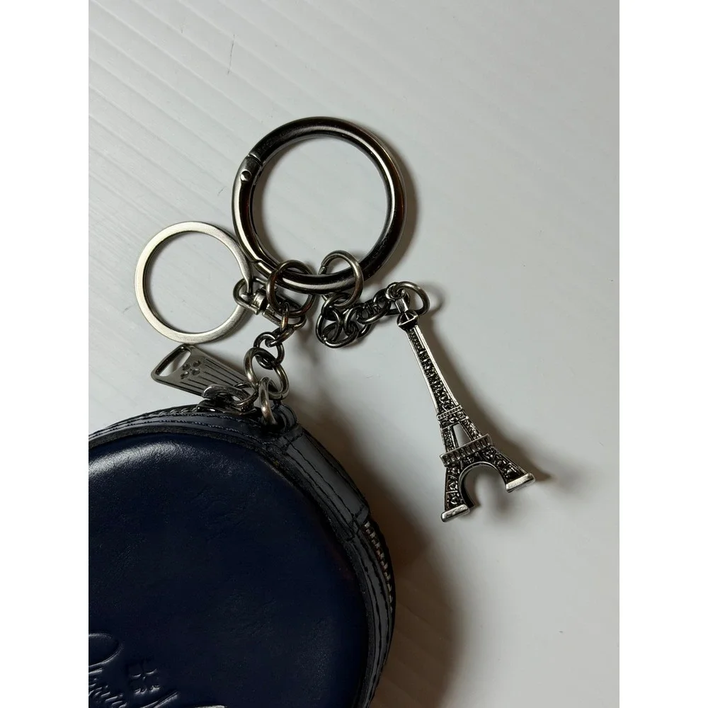 Patricia Nash Macaron Bag Charm Navy Blue Leather Paris Eiffel Tower Keychain OS